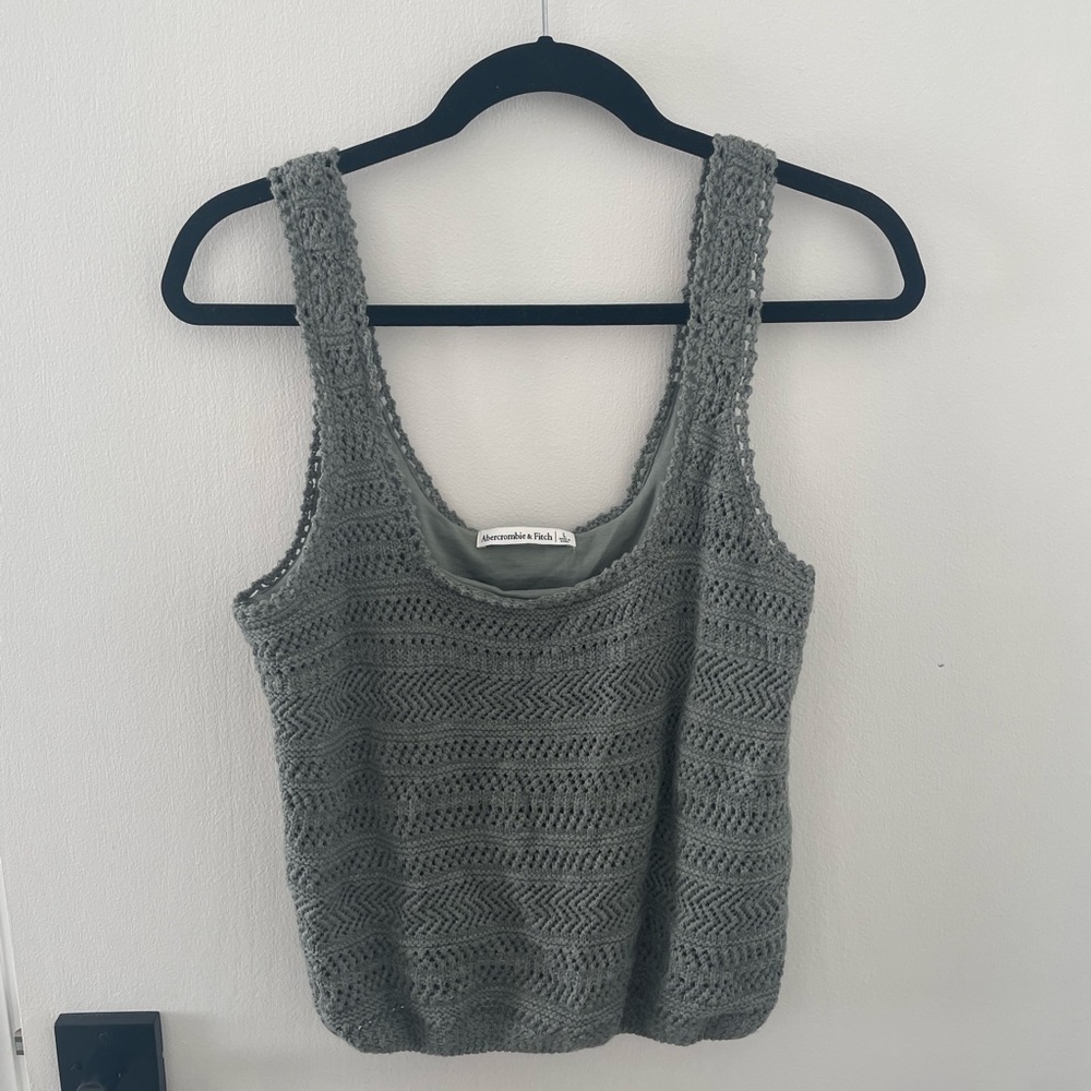 ABERCROMBIE CROCHET TANK SZ L GREEN